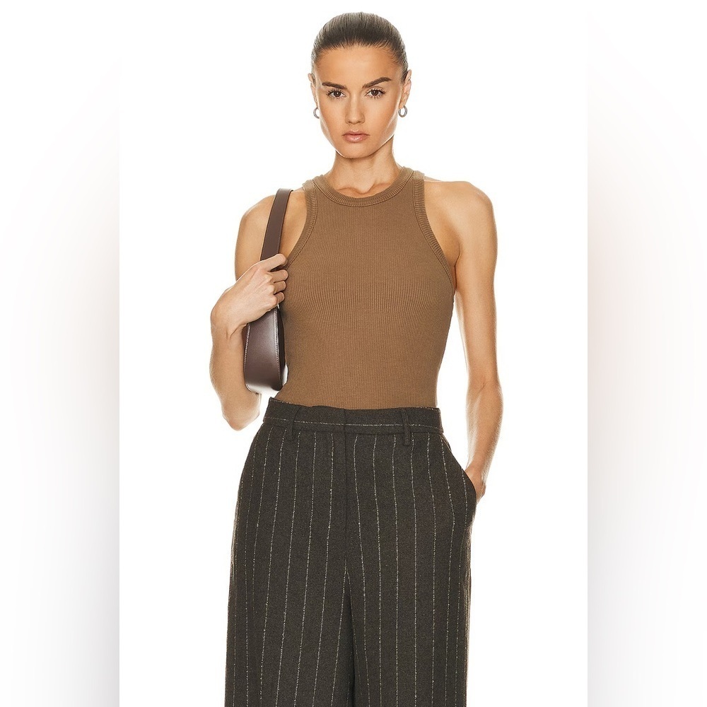 Agolde Bailey Ribbed Tank Top in Mouse Brown
